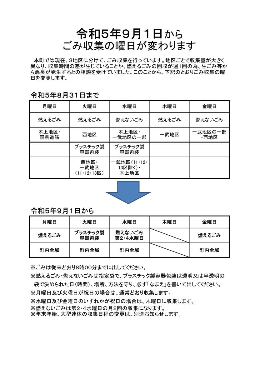 ごみ収集曜日変更チラシ